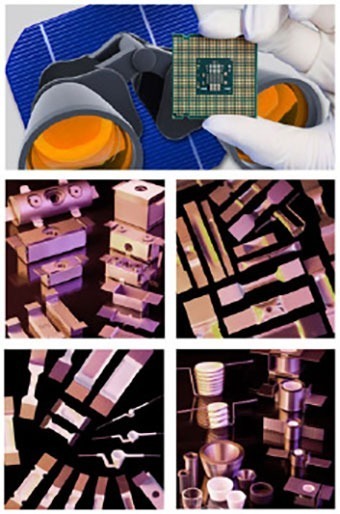 Collage of RD Mathis boats, baffled boxes, alumina-coatings, crucible heaters, and applications for thermal evaporation