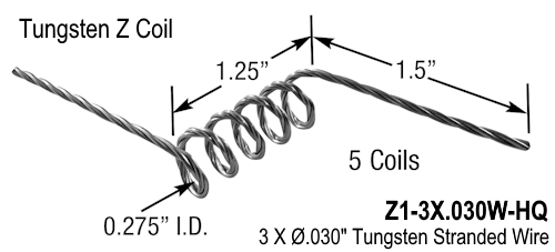Z1 tungsten filament, "Z" Coiled for thermal evaporation