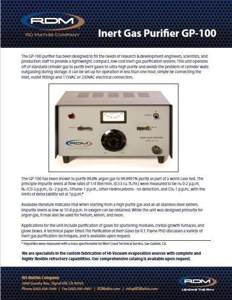 Flyer - Inert Gas Purifer - "GP100"