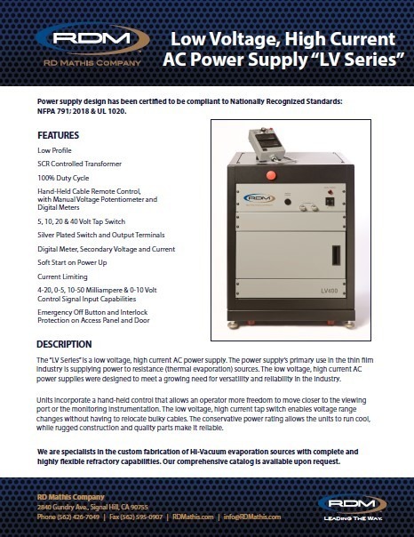 Flyer - Low Voltage, High Current AC Power Supplies